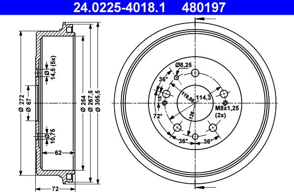 ATE 24.0225-4018.1 - Əyləc barabanı furqanavto.az