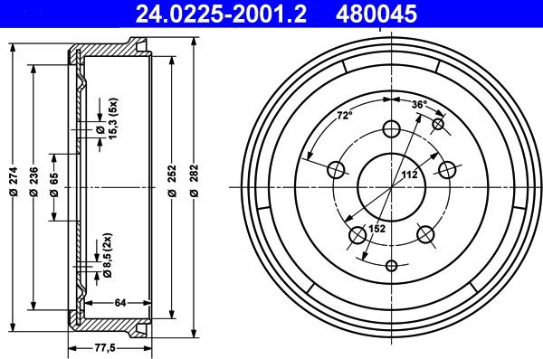 ATE 24.0225-2001.2 - Əyləc barabanı furqanavto.az