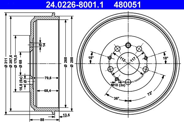 ATE 24.0226-8001.1 - Əyləc barabanı furqanavto.az