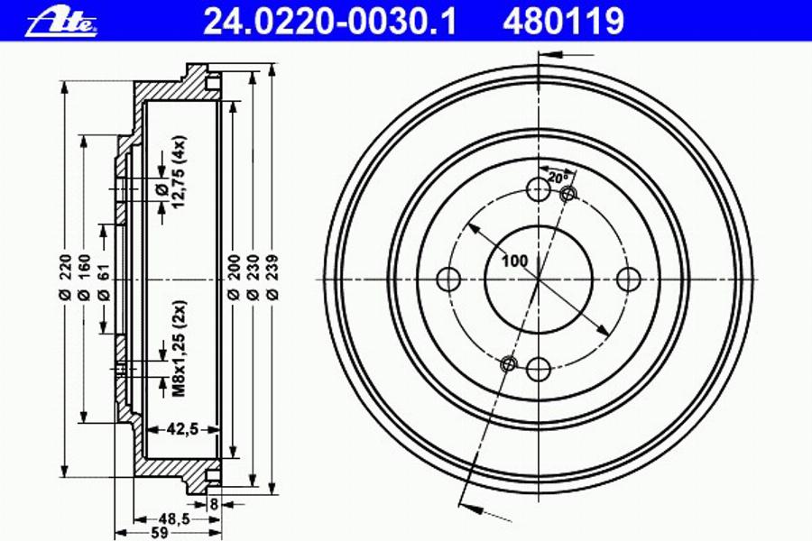 ATE 24 0220 0030 1 - Əyləc barabanı furqanavto.az