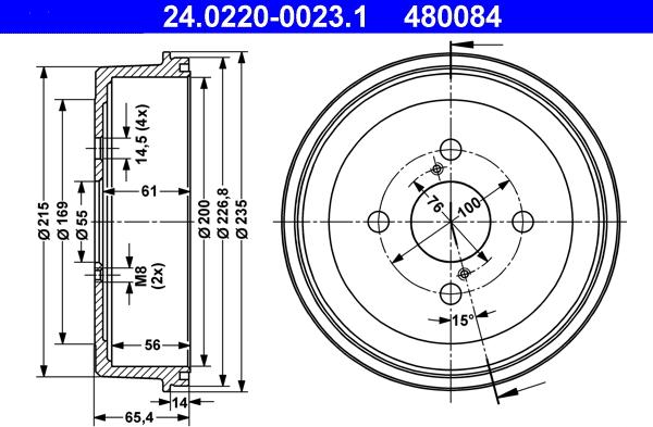 ATE 24.0220-0023.1 - Əyləc barabanı furqanavto.az