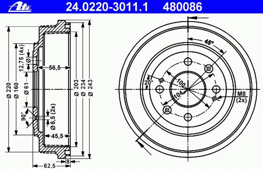 ATE 24 0220 3011 1 - Əyləc barabanı furqanavto.az