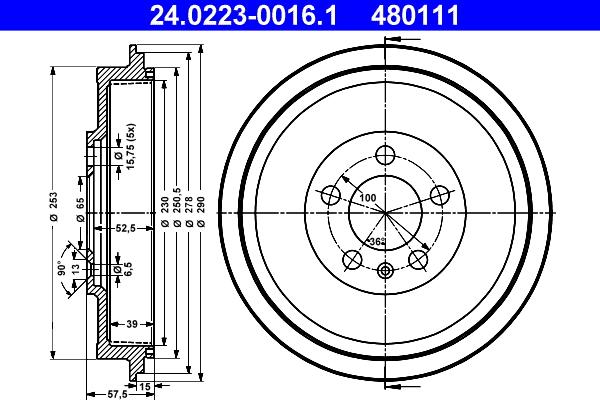 ATE 24.0223-0016.1 - Əyləc barabanı furqanavto.az