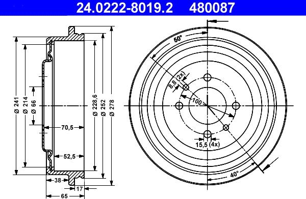 ATE 24.0222-8019.2 - Əyləc barabanı furqanavto.az