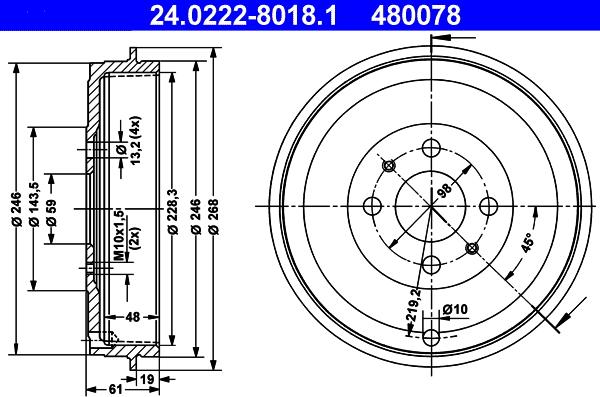 ATE 24.0222-8018.1 - Əyləc barabanı furqanavto.az