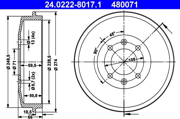 ATE 24.0222-8017.1 - Əyləc barabanı furqanavto.az