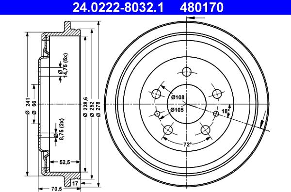 ATE 24.0222-8032.1 - Əyləc barabanı furqanavto.az