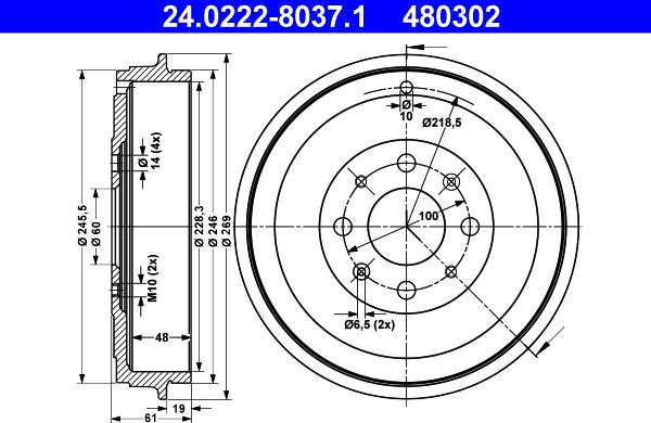 ATE 24.0222-8037.1 - Əyləc barabanı furqanavto.az