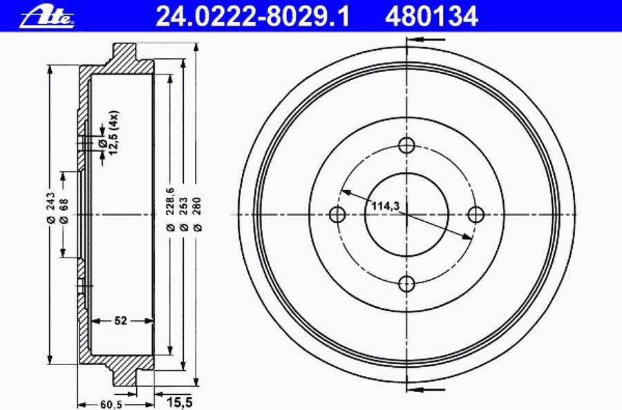 ATE 24022280291 - Əyləc barabanı furqanavto.az