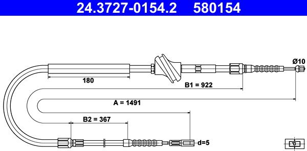 ATE 24.3727-0154.2 - Kabel, dayanacaq əyləci furqanavto.az