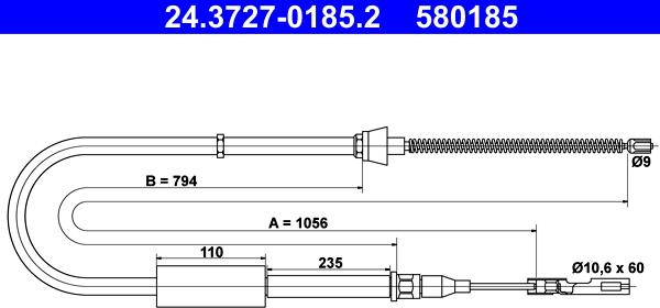 ATE 24.3727-0185.2 - Kabel, dayanacaq əyləci furqanavto.az