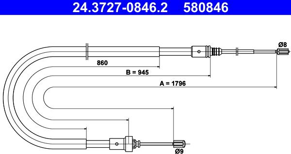 ATE 24.3727-0846.2 - Kabel, dayanacaq əyləci furqanavto.az