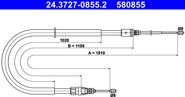 ATE 24.3727-0855.2 - Kabel, dayanacaq əyləci furqanavto.az