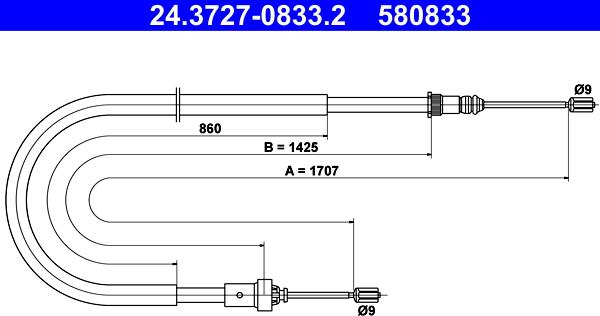 ATE 24.3727-0833.2 - Kabel, dayanacaq əyləci furqanavto.az