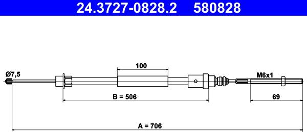 ATE 24.3727-0828.2 - Kabel, dayanacaq əyləci furqanavto.az