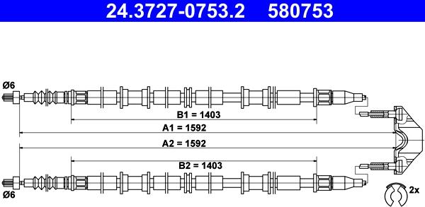 ATE 24.3727-0753.2 - Kabel, dayanacaq əyləci furqanavto.az