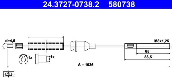 ATE 24.3727-0738.2 - Kabel, dayanacaq əyləci furqanavto.az