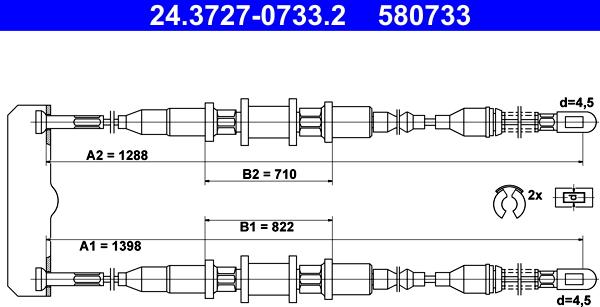 ATE 24.3727-0733.2 - Kabel, dayanacaq əyləci furqanavto.az