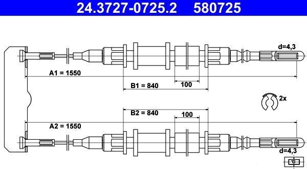 ATE 24.3727-0725.2 - Kabel, dayanacaq əyləci furqanavto.az