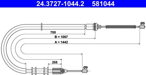 ATE 24.3727-1044.2 - Kabel, dayanacaq əyləci furqanavto.az