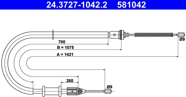 ATE 24.3727-1042.2 - Kabel, dayanacaq əyləci furqanavto.az