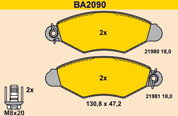 Barum BA2090 - Əyləc altlığı dəsti, əyləc diski furqanavto.az