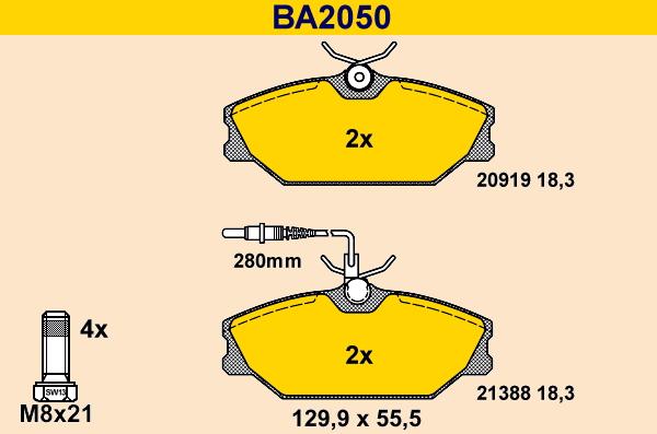 Barum BA2050 - Əyləc altlığı dəsti, əyləc diski furqanavto.az