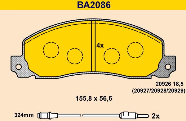 Barum BA2086 - Əyləc altlığı dəsti, əyləc diski furqanavto.az