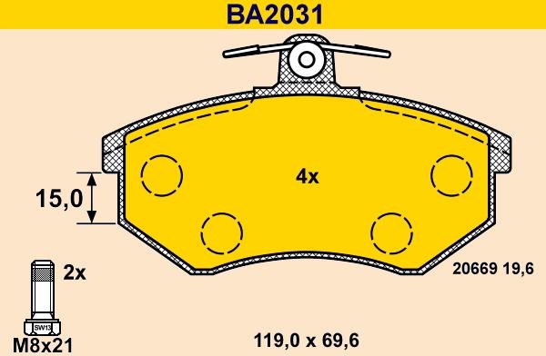 Barum BA2031 - Əyləc altlığı dəsti, əyləc diski furqanavto.az