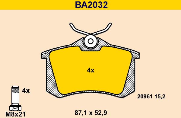 Barum BA2032 - Əyləc altlığı dəsti, əyləc diski furqanavto.az