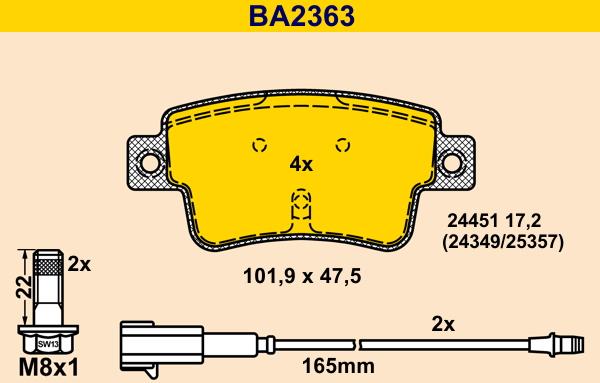 Barum BA2363 - Əyləc altlığı dəsti, əyləc diski furqanavto.az