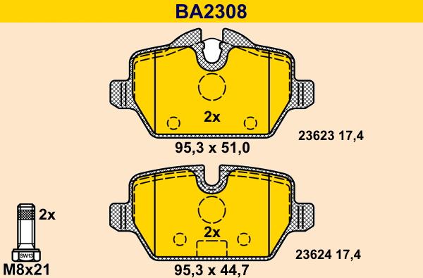 Barum BA2308 - Əyləc altlığı dəsti, əyləc diski furqanavto.az