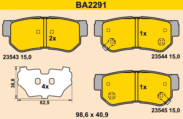 Barum BA2291 - Əyləc altlığı dəsti, əyləc diski furqanavto.az