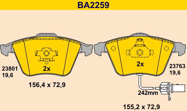 Barum BA2259 - Əyləc altlığı dəsti, əyləc diski furqanavto.az