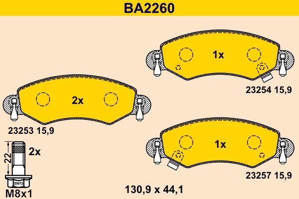 Barum BA2260 - Əyləc altlığı dəsti, əyləc diski furqanavto.az