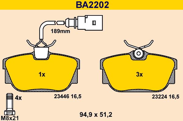 Barum BA2202 - Əyləc altlığı dəsti, əyləc diski furqanavto.az