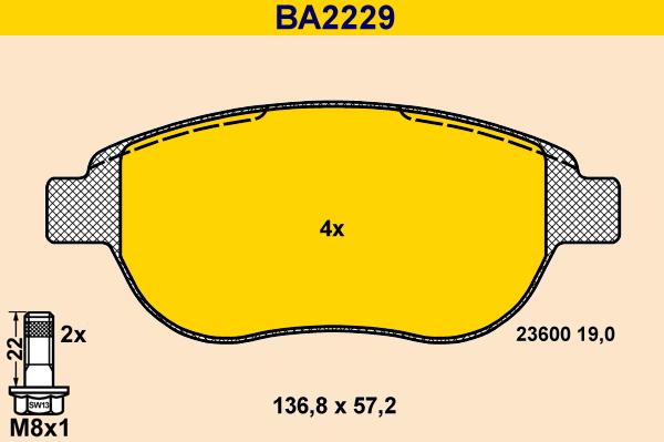 Barum BA2229 - Əyləc altlığı dəsti, əyləc diski furqanavto.az