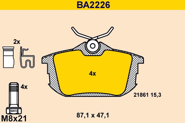 Barum BA2226 - Əyləc altlığı dəsti, əyləc diski furqanavto.az