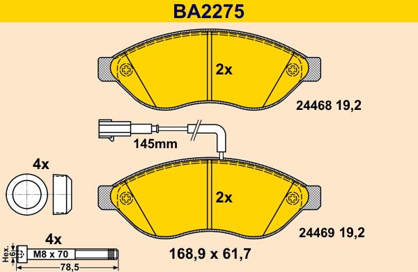 Barum BA2275 - Əyləc altlığı dəsti, əyləc diski furqanavto.az