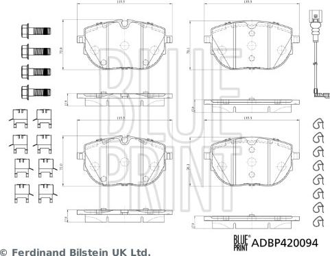 Blue Print ADBP420094 - Əyləc altlığı dəsti, əyləc diski furqanavto.az