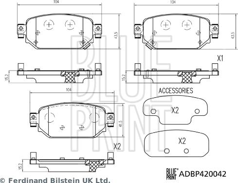 Blue Print ADBP420042 - Əyləc altlığı dəsti, əyləc diski furqanavto.az