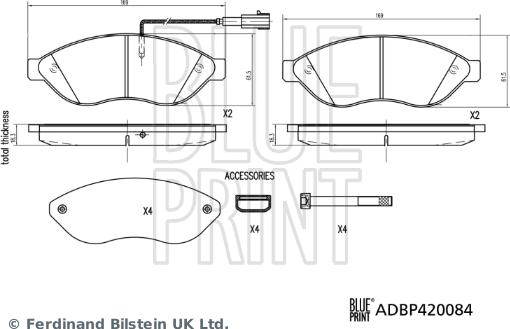 Blue Print ADBP420084 - Əyləc altlığı dəsti, əyləc diski furqanavto.az