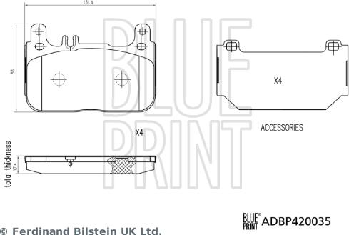 Blue Print ADBP420035 - Əyləc altlığı dəsti, əyləc diski furqanavto.az