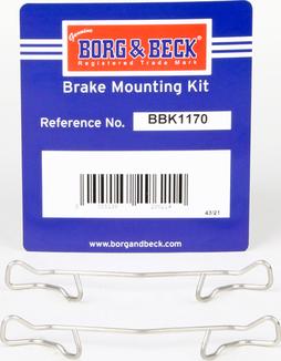 Borg & Beck BBK1170 - Disk əyləc pedləri üçün aksesuar dəsti furqanavto.az