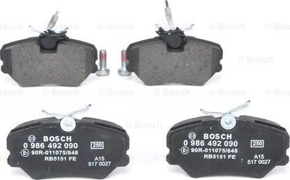 BOSCH 0 986 492 090 - Əyləc altlığı dəsti, əyləc diski furqanavto.az