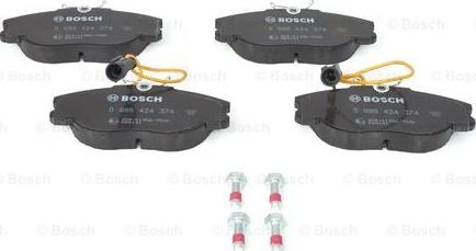 BOSCH 0 986 424 374 - Əyləc altlığı dəsti, əyləc diski furqanavto.az