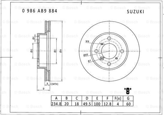 BOSCH 0 986 AB9 884 - Əyləc Diski furqanavto.az