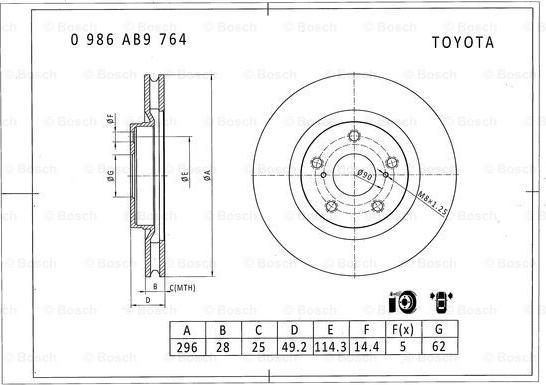 BOSCH 0 986 AB9 764 - Əyləc Diski furqanavto.az