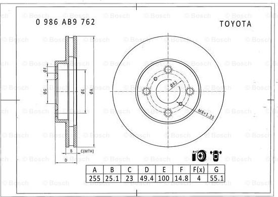 BOSCH 0 986 AB9 762 - Əyləc Diski furqanavto.az