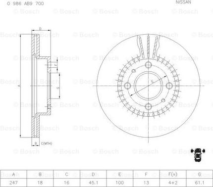 BOSCH 0 986 AB9 700 - Əyləc Diski furqanavto.az